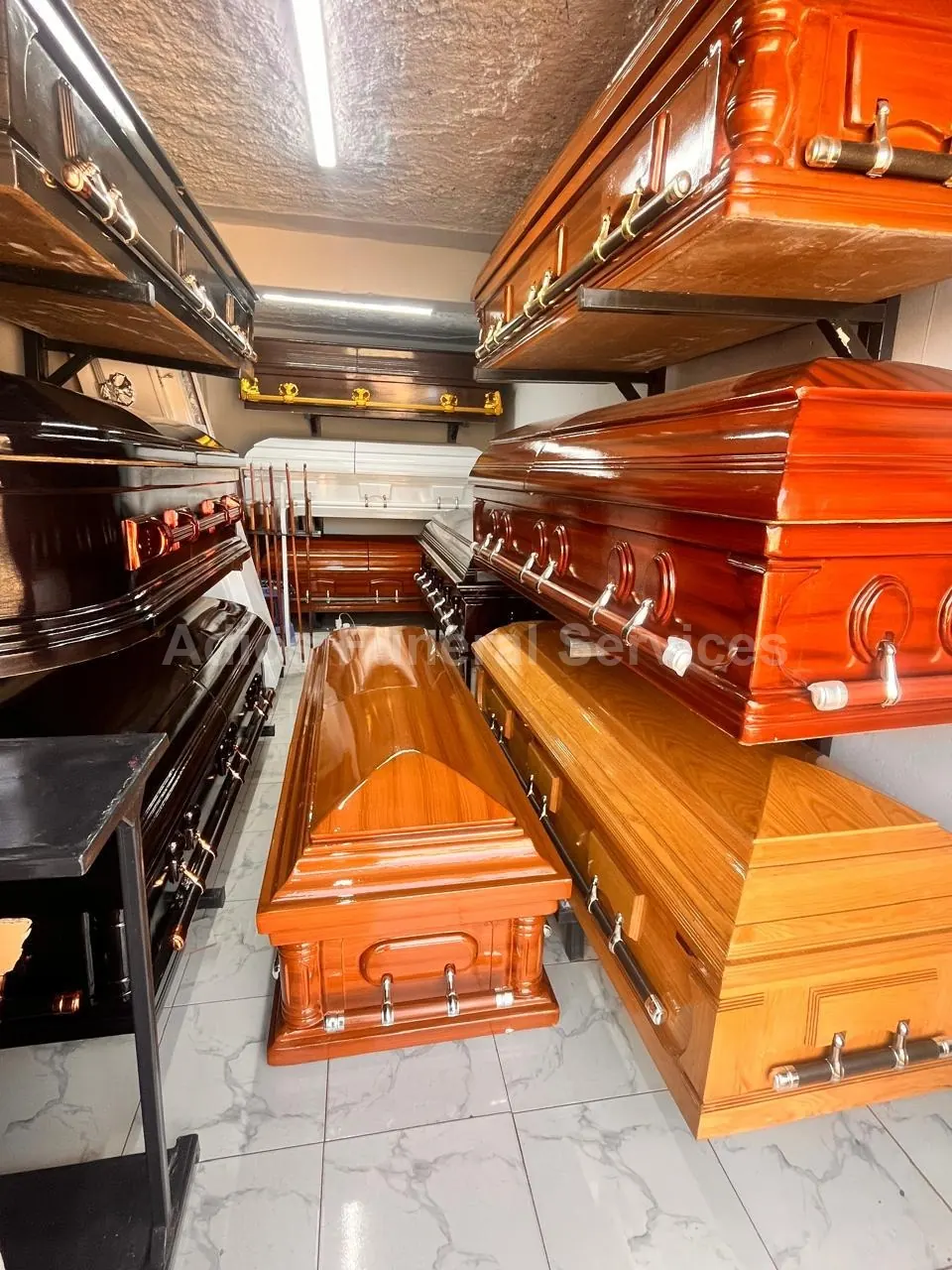 Caskets in the Adios showroom in Kahawa West