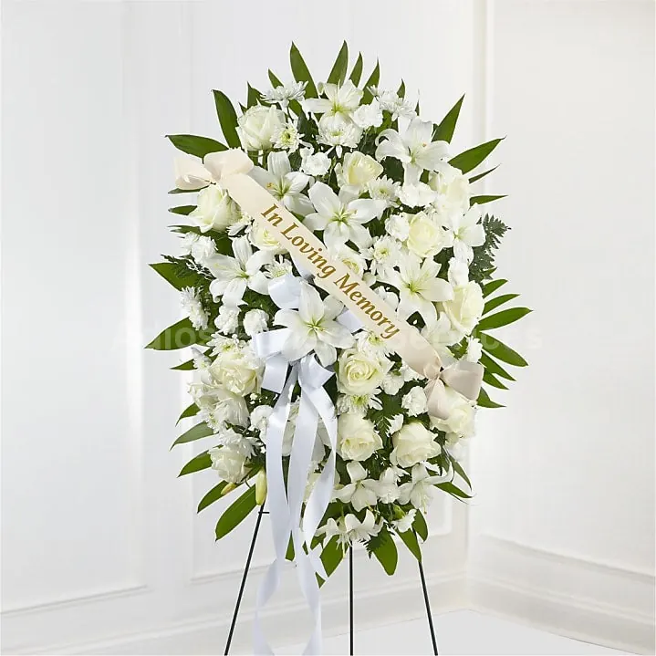 White standing funeral wreath